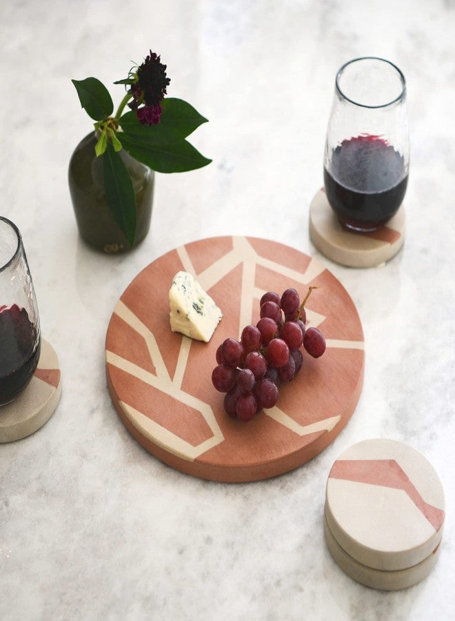 Main + Mesa Round Sandstone Coasters with Abstract Design, Off-White/Terracotta, Set of 4 - Image 5